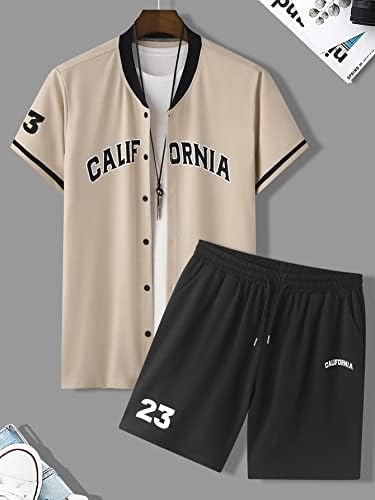 FIOXA Dvodijelna odjeća za muškarce muškarci Pismo grafičku košulju i kratke hlače