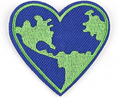 Oblik srca ljubav zemlja spasite zemljani željezo na izvezenom patch značku slatka šivaća aplikacija za popravak odjeće traperice jakne