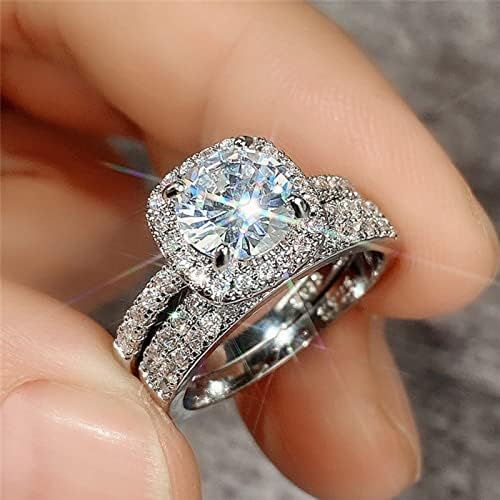 Ženske prstenove postavljene srebrni kvadratni dijamantni prsten set geometrija rhinestone četiri kandže zaručnički prsten zaručnički