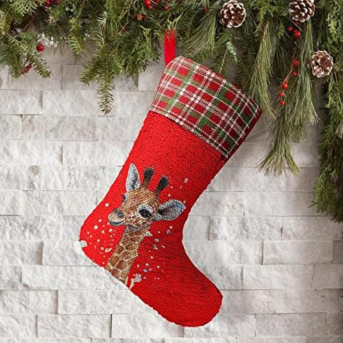 Žiraffe šljokice božićne blagdanske čarape reverzibilna boja mijenjaju magične zalihe za božićne drveće kamin viseće čarape