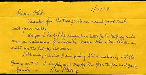 Ken Strong JSA potpisano rukopisno pismo Autograf Autentično