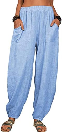 Maiyifu-gj ženske vrećaste platnene hlače s širokim nogama elastični struk ležerni labavi duge hlače visokog struka udoban salon u