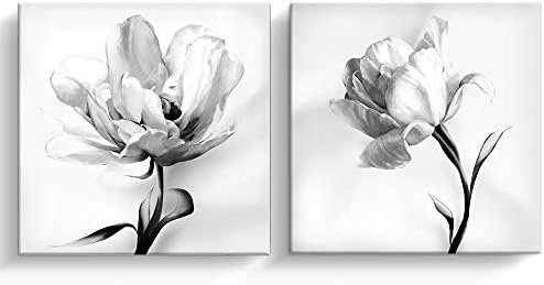 PIneTree Art 2 ploča crno -bijelo platno zidna umjetnost bijela cvjetna ruža nordijska platna Printins Slikanje zidnih dekora za dnevnu