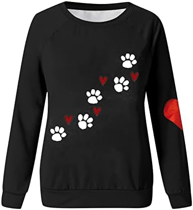JJHAEVDY Žene košulja za Valentinovo okrugli vrat vrhovi dukseva dugih rukava Ljubav srce grafički pulover par majice vrhovi