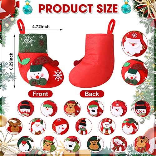 20 PCS Mini božićna čarapa 6,3 inča Mini Xmas čarape 3D Ornament s poklon karticama Santa Snowman Reindeer Bear Božićni slatkiš držač