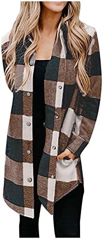 Jakne od jakni za žene, dugačka plus size S-3xl flanel 2022 jeseni i zimski kaputi s gumbima za džepove dolje na kaputima