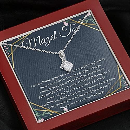 Nakit s porukama, ručno izrađena ogrlica- Personalizirani poklon Petit vrpca, poklon ogrlica za šišmiš Mitzvah, poklon mazel tov za