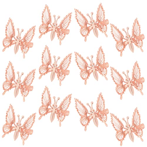 Deeka 12 PC -a Pomicanje klipova leptira 3D metal zlato krila leptira leptir pribor za kosu 90s isječci za kosu Barrette za žene i