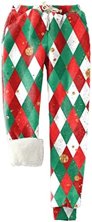 Božićne ženske plus veličine flece obložene trenirke topli joggers hlače modni xmas tiskani aktivni gaćica s džepovima