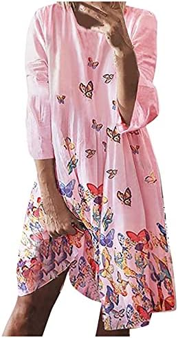 Haljine za povratak u kući 2023, ženska ležerna haljina s dugim rukavima s dugim rukavima s leptirima iz okruglog vrata/lista