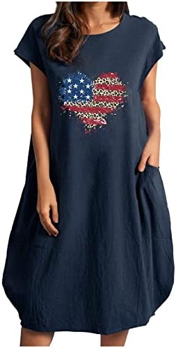 HCJKDU 4. srpnja haljine za žene Okrugli vrat rukava Neovisnost Dan Mini haljine strastvena patriotska haljina s džepom
