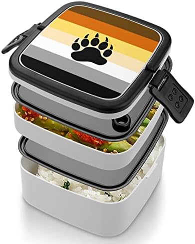 Medvjed ponos zastave pruga bento box dvostruki sloj kontejnera za ručak za ručak sa žlicom za rad na pikniku