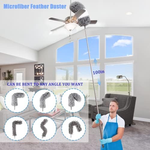 Panny 14pcs Microfiber Duster s ekstenzijskim stupom, produženi dugački pahuljica za čišćenje, stropni ventilator s prašinom za pranje