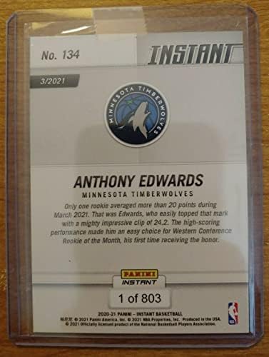 Anthony Edwards RC SP 2021 Panini Instant /803 Rookie mjeseca 134 Timberwolves