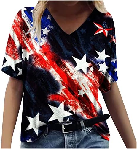 Dan neovisnosti žena vrha Vintage 4. srpnja majica V vrat kratka rukava košulja ljetna američka zastava tiskanje majice