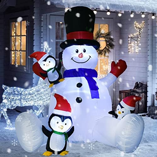 Artiflr 7ft Osvijetljeni božićni snjegović na napuhavanje s tri simpatična pingvina, građevinske boje LED svjetla vanjski zatvoreni