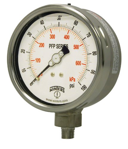 Winters PFP serija Premium od nehrđajućeg čelika 304 mjerač tlaka s jednim skalom, 30 Hg vakuum-0-100 psi, 4 zaslon za biranje, +/-