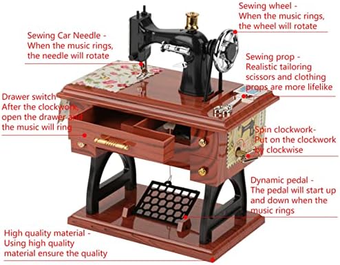 Yemirth Vintage mini šivaći stroj retro šivanje satnice glazbeni okvir poklon tablica Dekoracija stola Dekoracija