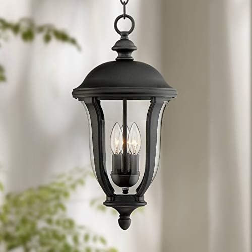 John Timberland Park Sienna tradicionalna vanjska stropna svjetiljka viseća Crna 20 prozirna staklena Dekoracija za vanjsku kuću trijem