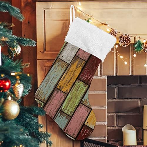 Božićne čarape Šarena drvena staja kabina traka bijela plišana manžetna Mercerized Velvet Family Holiday Personalizirana velika čarapa