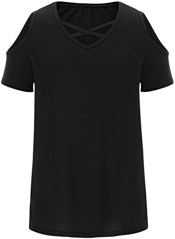 Ženske vrhove ljetne majice s kratkim rukavima križ V-izreza Off Ramena rukavi Trendy Solid Color bluza labavi pulover vrh
