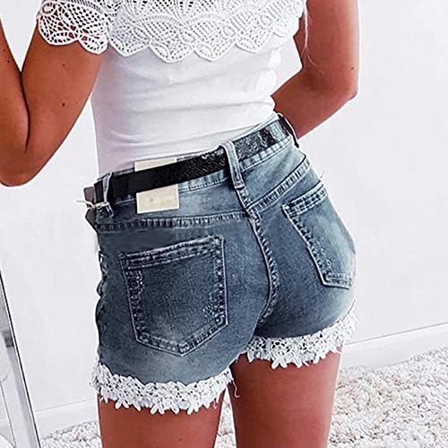 Čipkaste traperice kratke hlače za žene ljeto, rastezljive mršave traper hlače razdvojene u nevolji Uništene kratke hlače džepovima