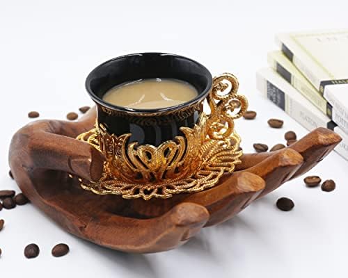 Premium crno zlato grčki arapski marokanski turski porculanski šalice za kavu - set od 2 - šalica za espresso šalicu s unutarnjim porculanskim