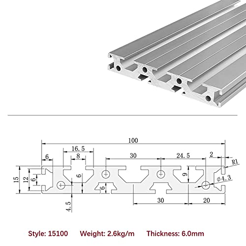 1 pakiranje 15100 Aluminijski ekstruzijski profil Duljina 66,14 inča / 1680 mm srebrna, 15 mm 100 mm 15 serija europski standardni