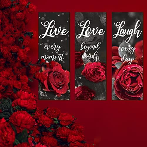 3 komada crvena ruža rustikalni drveni znak zidni dekor živa ljubav i nasmijani citat natpis seoska kuća zid zidni nosač za kućni ured