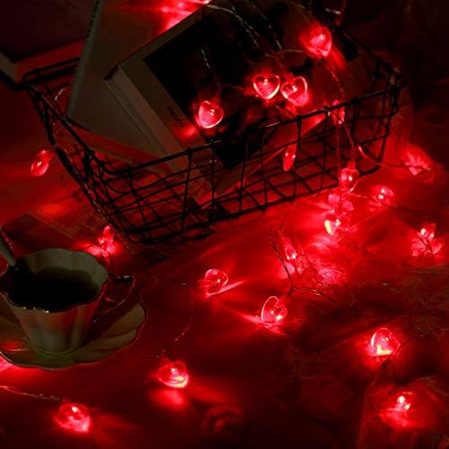 Valentinovo lagano svjetlo za srce svjetlo 14,7 ft 40 LED crvena baterija s vilinskom svjetlošću s 2 načina rasvjete za Dan zaljubljenih,