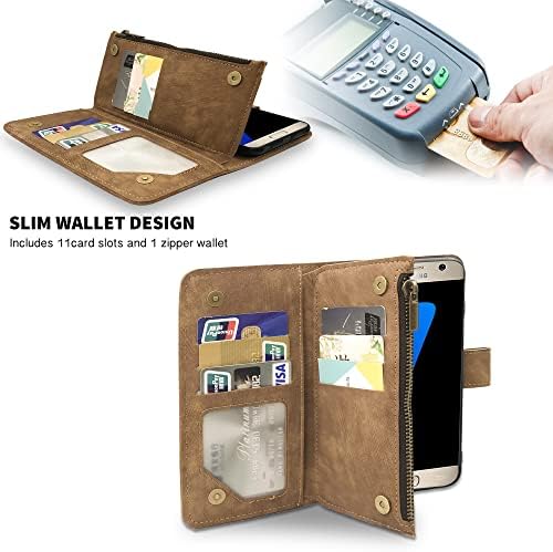 Kompatibilan s torbicom-novčanikom Samsung Galaxy S7 i stalak za kreditne kartice premium klase od vintage kože, s gornjim poklopcem