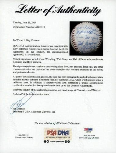 Lijepa ekipa Baltimore Orioles iz 1959. godine potpisala je američku ligu bejzbol PSA DNA - Autografirani bejzbols