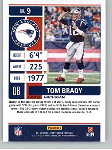 2019 Panini Conders NFL Sezona ulaznice nogomet 9 Tom Brady New England Patriots Službeni NFL trgovačka karta iz Panini Amerike