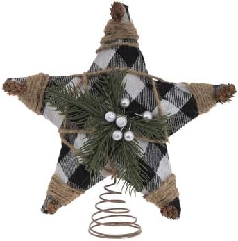 Sretne ponude ~ Black White Buffalo Plaid Tree Topper | Rustikalna zemlja Northwoods božićno drvce Topper | 9 inča
