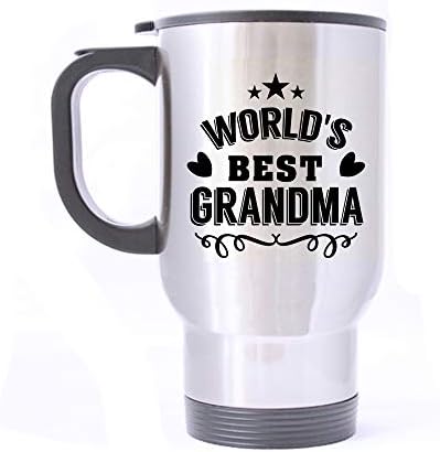 Artsbaba putnička šalica najbolja baka na svijetu šalica od nehrđajućeg čelika s ručicom kava/čaj/voda s vodom, srebrna 14 oz