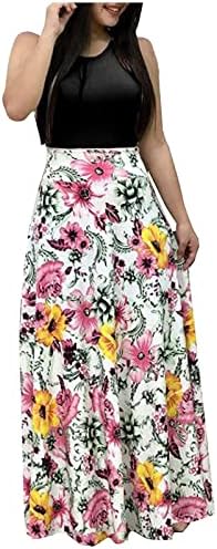 Ljetne žene bez rukava maxi haljine cvjetne posade Sundress Fashion Casual Flowy Duga haljina udobna mekana vitka haljina
