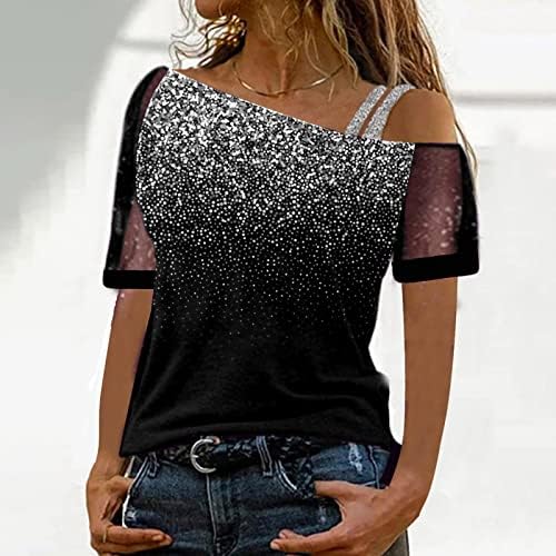 Jesenska košulja bluze za dame izvan ramena modna grafička mreža s kratkim rukavima modna grafička mreža labava košulja jl