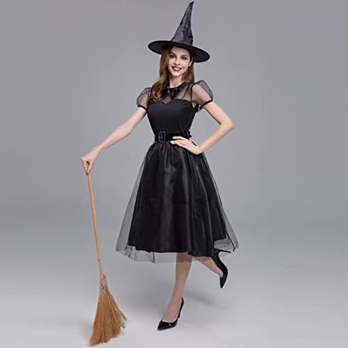 Narhbrg Women Halloween Witch kostim haljina Set klasične haljine za zabavu i šešir za Halloween Cosplay Party