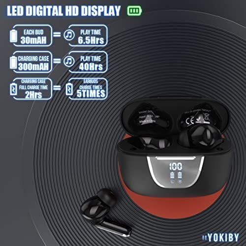 YokiBy bežične slušalice Bluetooth 5.3 TWS ušne uši, 40h igranja u ušnim slušalicama s mikrofonom, IPX5 vodootporni, duboki bas, LED