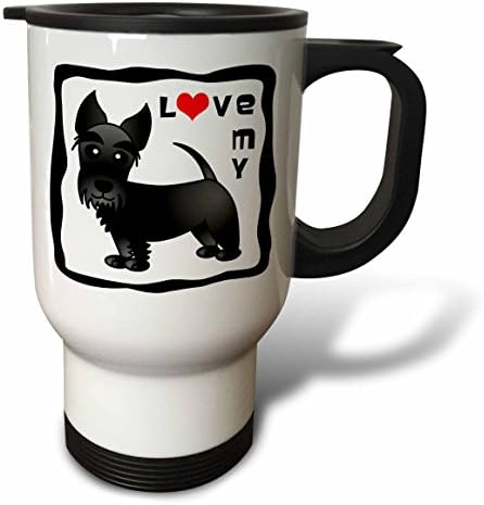 3Drose Volim svog scottie psa crno crveno srce Putnička šalica, 14 oz, višeslojna