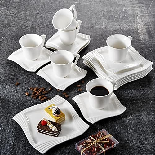 Dsfeoigy 18-komad bijele porculanske kave čaj za piće, uključujući šalicu, tanjure i tanjure za deserte za 6 kućnih ureda