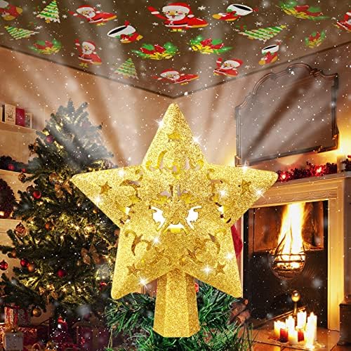 Božićno drvce Topper, Goreit osvijetljeno božićno drvce zvijezde s LED rotirajućim svjetlima projektora, 9,45 ”Zlatno blistavi božićni