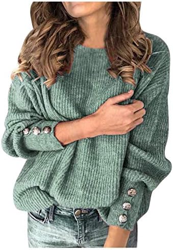 YMOSRH ŽENE džemperi modna solidna boja pulover okrugli vrat Topli džemper dugih rukava Krhasti kardigans