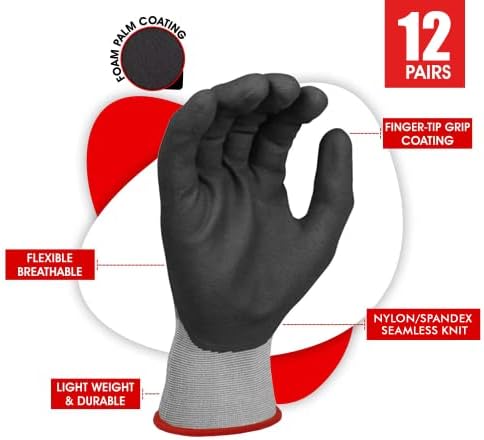 Dulfine 12 pari mikrofoam nitril obloženih radnih rukavica i 12 parova PU obložene radnim rukavicama za muškarce