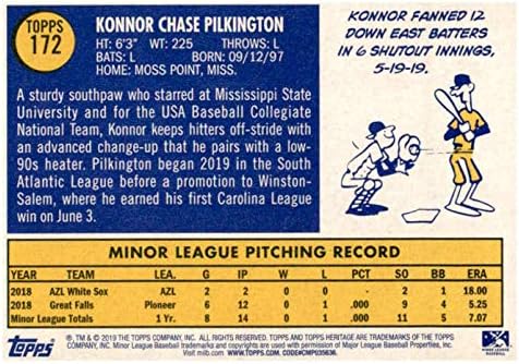 2019. Topps Heritage Minors 172 Konnor Pilkington RC Rookie Winston-Salem Dash Baseball Trading Card