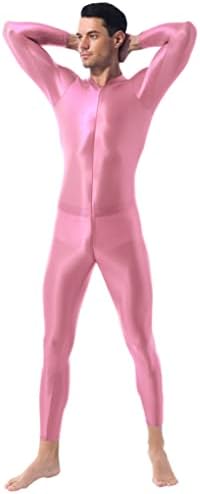 Sholeno muški sjajni dugi rukavi s patentnim zatvaračima, bodysuit začepljuje tijelo kiparstvo Bodystocking Catsuit