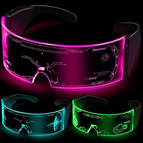 3 para naočala s LED vizirom, 7 boja LED futurističkih kibernetičkih naočala i 5 načina punjivog prozirnog svjetlećeg svjetla, svjetleće