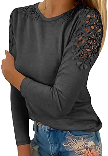 Košulje s kratkim rukavima za žene, ležerne čipke dugih rukava majice elegantne grafičke majice za posade Drvane tunične bluze