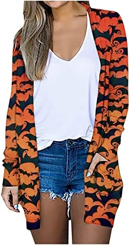 Halloween Cardigan - Žene plus veličine otvoreni prednji kaput Vintage Gothic Loose Fall Bluus Pocket odjeća