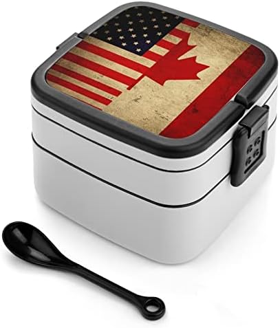 Vintage američke i kanadske zastave ispisuju sve u jednom dvoslojnom bento kutiji za odrasle/djecu ručak kutija za obrok pripremni